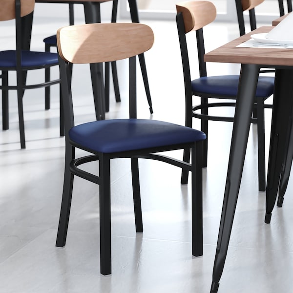 Flash Furniture Blue Vinyl Dining Chairs - Natural Wood Backs, 2PK 2-XU-DG6V5BLV-NAT-GG - main